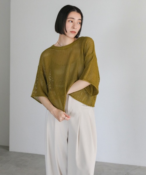 select MOCA(セレクトモカ)の「リネンタッチメッシュニットトップス(ニット/セーター・レディース・アイボリー/ブラック/ブルー/グリーン/ブラウン/グレイッシュベージュ・FREE/LARGE)」の17枚目の写真