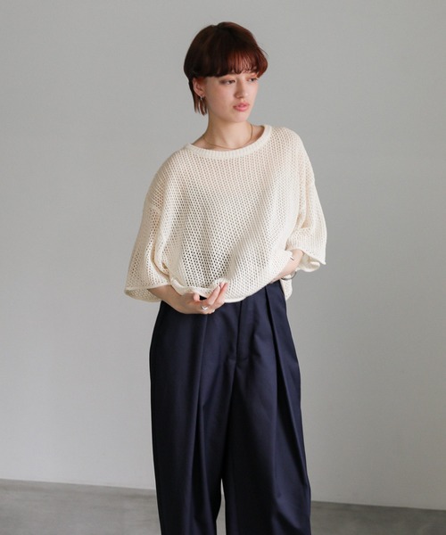 リネンタッチメッシュニットトップス（ニット/セーター）｜select MOCA