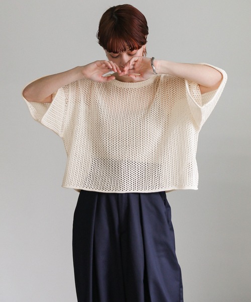 select MOCA(セレクトモカ)の「【定番】リネンタッチメッシュニットトップス(ニット/セーター・レディース・アイボリー/ブラック/ブルー/グリーン/ブラウン/グレイッシュベージュ・FREE/LARGE)」の19枚目の写真