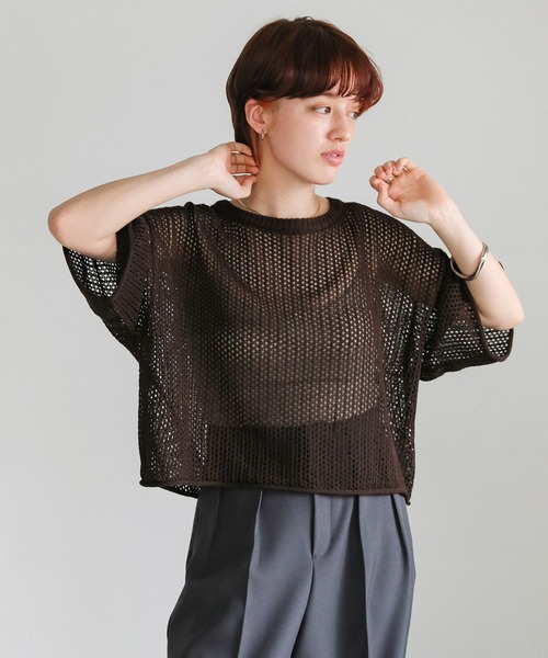 リネンタッチメッシュニットトップス（ニット/セーター）｜select MOCA