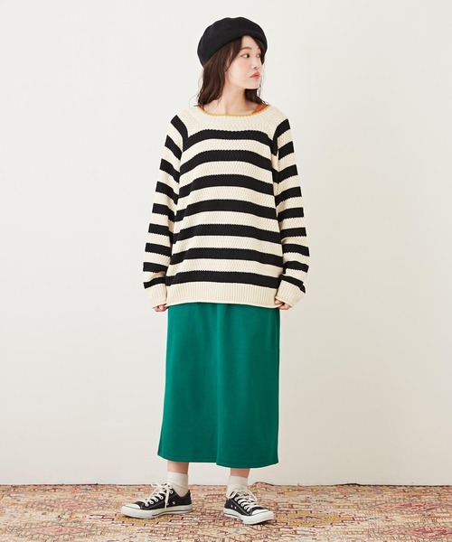 CUBE SUGAR(キューブシュガー)の「バルキーニットリボン付前後着プルオーバー(ニット/セーター・レディース・マスタード/ナチュラル/パープル/ホワイト×ブラック/ブラック・M)」の8枚目の写真