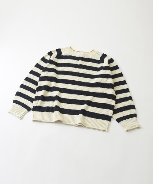 CUBE SUGAR(キューブシュガー)の「バルキーニットリボン付前後着プルオーバー(ニット/セーター・レディース・マスタード/ナチュラル/パープル/ホワイト×ブラック/ブラック・M)」の12枚目の写真