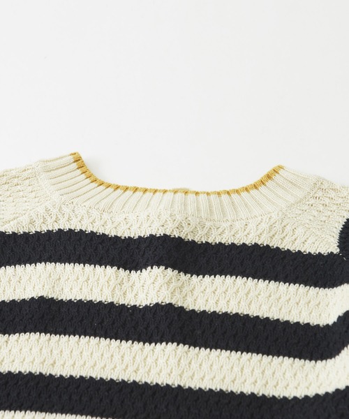 CUBE SUGAR(キューブシュガー)の「バルキーニットリボン付前後着プルオーバー(ニット/セーター・レディース・マスタード/ナチュラル/パープル/ホワイト×ブラック/ブラック・M)」の13枚目の写真