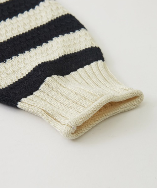 CUBE SUGAR(キューブシュガー)の「バルキーニットリボン付前後着プルオーバー(ニット/セーター・レディース・マスタード/ナチュラル/パープル/ホワイト×ブラック/ブラック・M)」の14枚目の写真