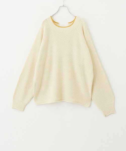 CUBE SUGAR(キューブシュガー)の「バルキーニットリボン付前後着プルオーバー(ニット/セーター・レディース・マスタード/ナチュラル/パープル/ホワイト×ブラック/ブラック・M)」の19枚目の写真