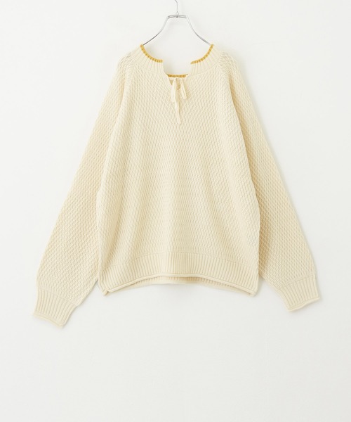 CUBE SUGAR(キューブシュガー)の「バルキーニットリボン付前後着プルオーバー(ニット/セーター・レディース・マスタード/ナチュラル/パープル/ホワイト×ブラック/ブラック・M)」の20枚目の写真