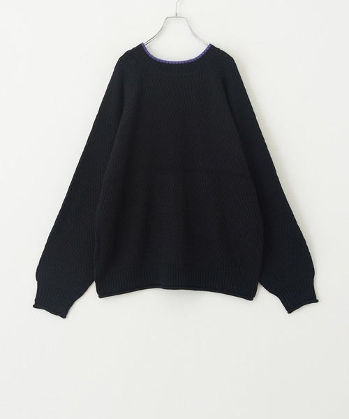 CUBE SUGAR(キューブシュガー)の「バルキーニットリボン付前後着プルオーバー(ニット/セーター・レディース・マスタード/ナチュラル/パープル/ホワイト×ブラック/ブラック・M)」の21枚目の写真