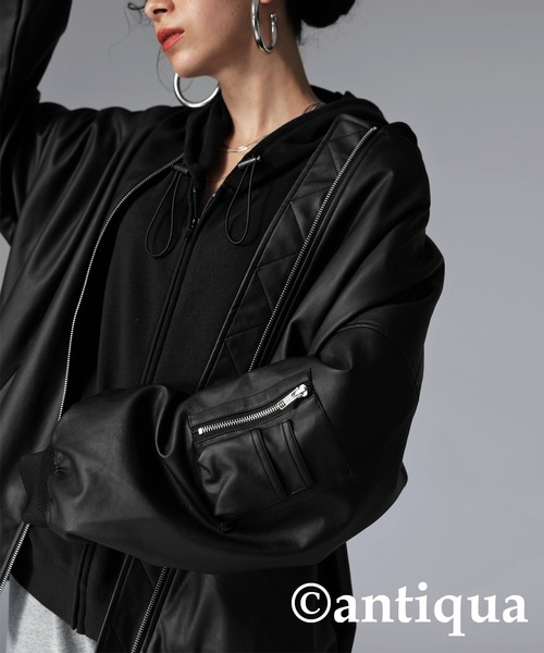 antiqua（アンティカ）の「綿100%裏毛ジップパーカー（パーカー・レディース・ブラック/杢グレー・FREE）」の21枚目の写真
