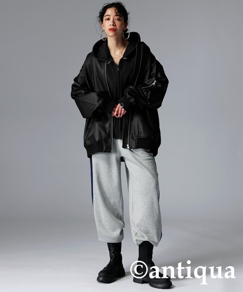 antiqua（アンティカ）の「綿100%裏毛ジップパーカー（パーカー・レディース・ブラック/杢グレー・FREE）」の13枚目の写真