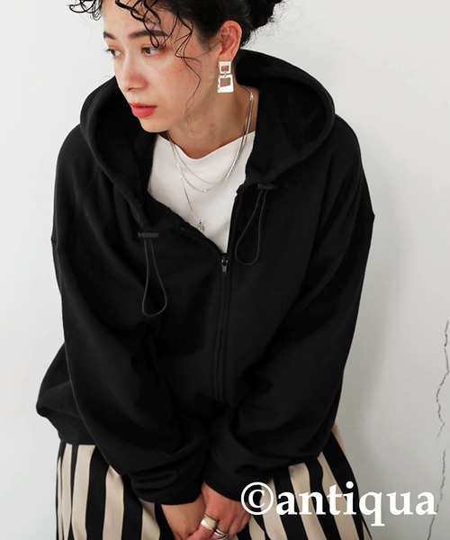 antiqua（アンティカ）の「綿100%裏毛ジップパーカー（パーカー・レディース・ブラック/杢グレー・FREE）」の3枚目の写真