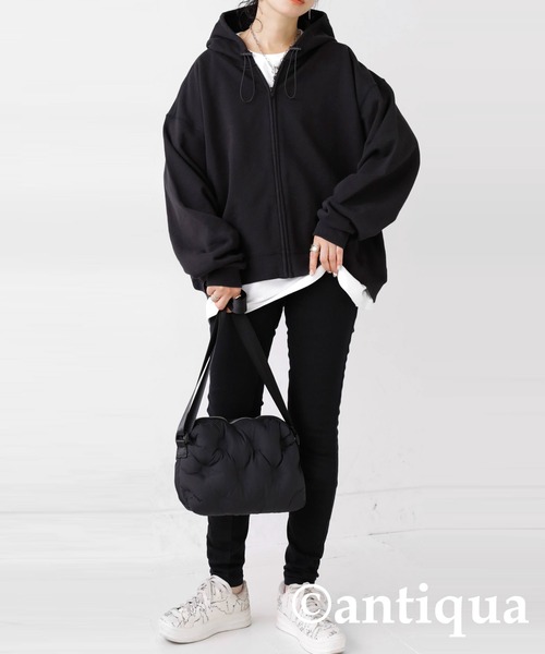 antiqua（アンティカ）の「綿100%裏毛ジップパーカー（パーカー・レディース・ブラック/杢グレー・FREE）」の7枚目の写真