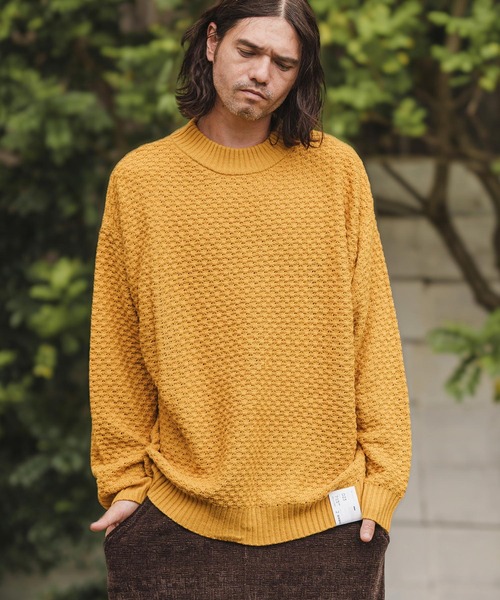 CAMBIO（カンビオ）の「mn2793- Waffle Mock Neck Knit Pullover ニット（ニット/セーター・メンズ・グレー/グリーン/ブラック/オレンジ/マスタード・M/L）」の4枚目の写真