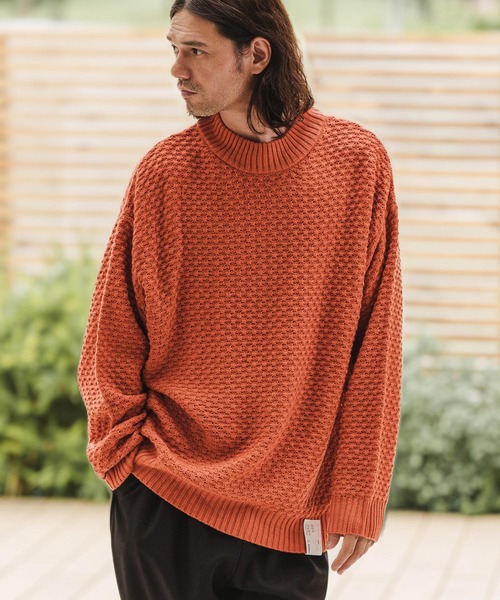 CAMBIO（カンビオ）の「mn2793- Waffle Mock Neck Knit Pullover ニット（ニット/セーター・メンズ・グレー/グリーン/ブラック/オレンジ/マスタード・M/L）」の7枚目の写真