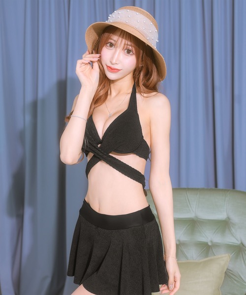 Tika(ティカ)の「麦わら帽子 リボン 水着小物 シアーパール リボン付き ストローハット(スイムグッズ・レディース・ブラウン・FREE)」の2枚目の写真