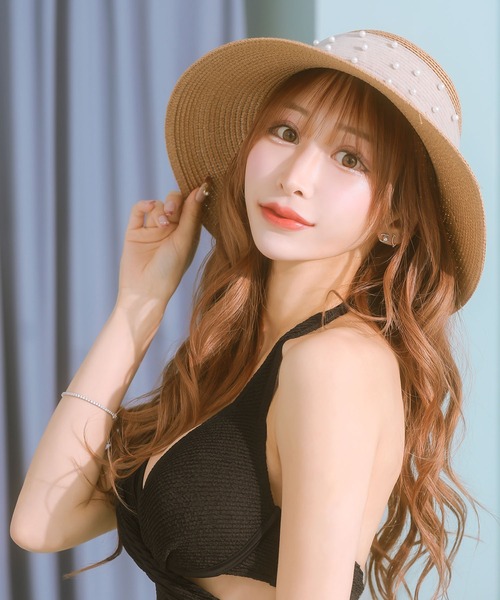 Tika(ティカ)の「麦わら帽子 リボン 水着小物 シアーパール リボン付き ストローハット(スイムグッズ・レディース・ブラウン・FREE)」の5枚目の写真