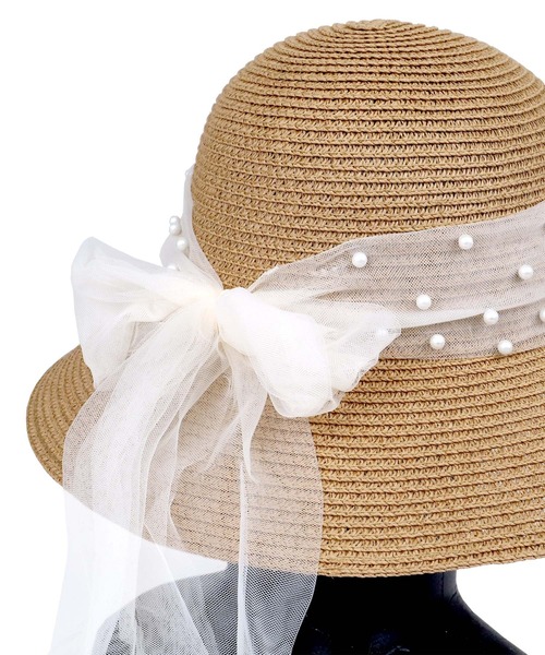 Tika(ティカ)の「麦わら帽子 リボン 水着小物 シアーパール リボン付き ストローハット(スイムグッズ・レディース・ブラウン・FREE)」の9枚目の写真