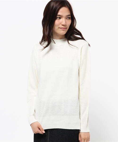 OUTLET（アウトレット）の「【CIAOPANIC TYPY】ケーブル切替ボトルネックニットプルオーバー（ニット/セーター・レディース・ネイビー/イエロー/ホワイト・FREE）」の2枚目の写真