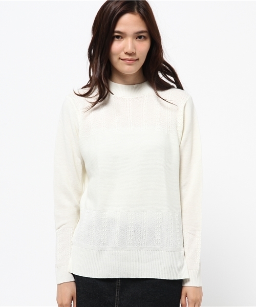 OUTLET（アウトレット）の「【CIAOPANIC TYPY】ケーブル切替ボトルネックニットプルオーバー（ニット/セーター・レディース・ネイビー/イエロー/ホワイト・FREE）」の4枚目の写真