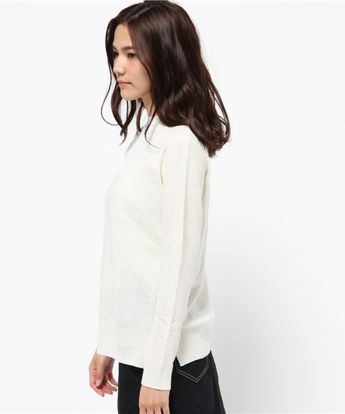 OUTLET（アウトレット）の「【CIAOPANIC TYPY】ケーブル切替ボトルネックニットプルオーバー（ニット/セーター・レディース・ネイビー/イエロー/ホワイト・FREE）」の5枚目の写真