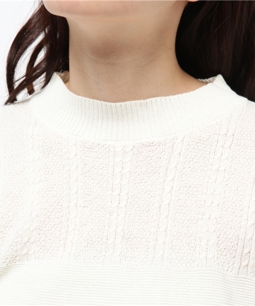 OUTLET（アウトレット）の「【CIAOPANIC TYPY】ケーブル切替ボトルネックニットプルオーバー（ニット/セーター・レディース・ネイビー/イエロー/ホワイト・FREE）」の7枚目の写真