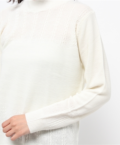 OUTLET（アウトレット）の「【CIAOPANIC TYPY】ケーブル切替ボトルネックニットプルオーバー（ニット/セーター・レディース・ネイビー/イエロー/ホワイト・FREE）」の8枚目の写真