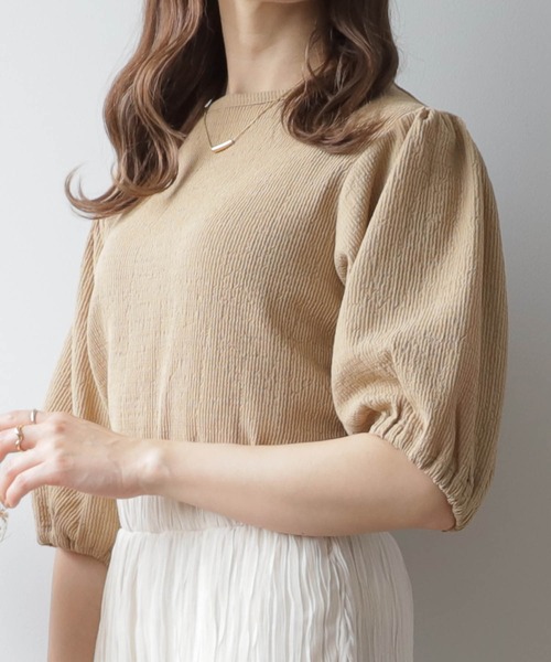 mil(ミル)の「【150㎝前後の小柄さんサイズ】パフスリーブシボトップス(Tシャツ/カットソー・レディース・ラベンダー/ブラック/オフホワイト/ベージュ・XS/S)」の3枚目の写真