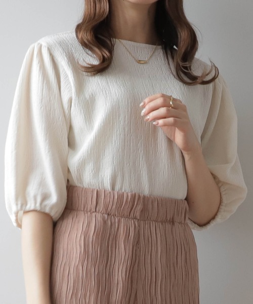mil(ミル)の「【150㎝前後の小柄さんサイズ】パフスリーブシボトップス(Tシャツ/カットソー・レディース・ラベンダー/ブラック/オフホワイト/ベージュ・XS/S)」の21枚目の写真