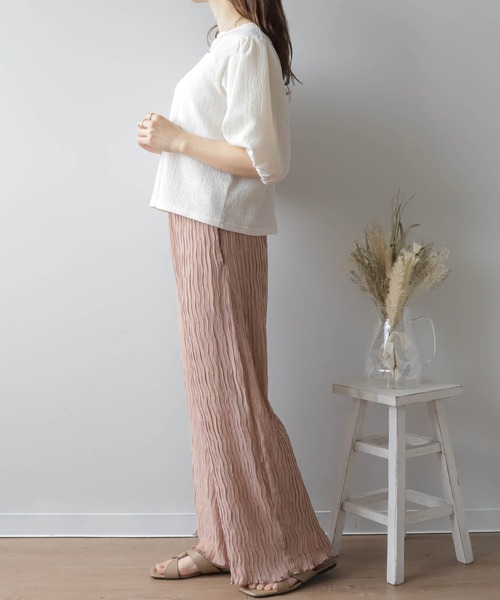 mil(ミル)の「【150㎝前後の小柄さんサイズ】パフスリーブシボトップス(Tシャツ/カットソー・レディース・ラベンダー/ブラック/オフホワイト/ベージュ・XS/S)」の18枚目の写真