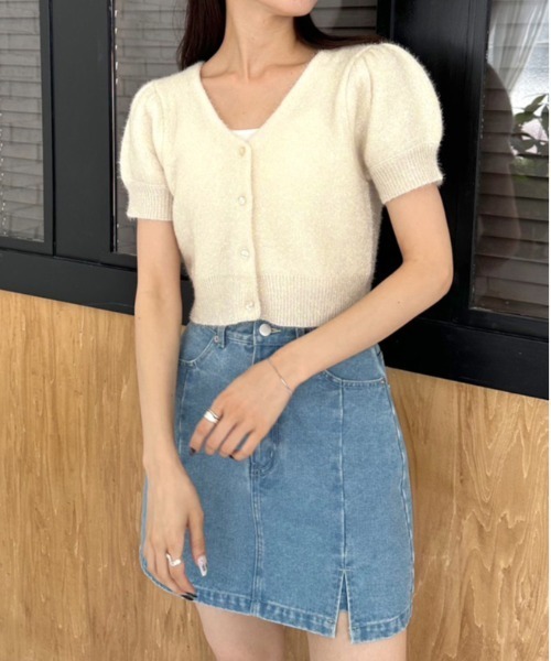 OLIVE des OLIVE（オリーブデオリーブ）の「キラキラ半袖ニット　1032050090（カーディガン/ボレロ・レディース・ピンク/アイボリー/ブルー・FREE）」の7枚目の写真