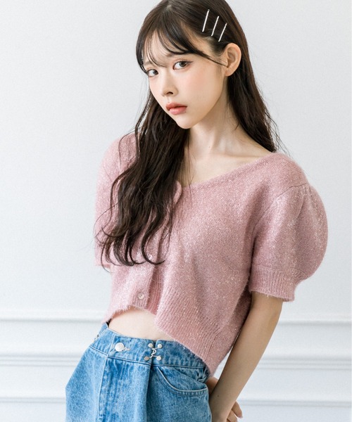 OLIVE des OLIVE（オリーブデオリーブ）の「キラキラ半袖ニット　1032050090（カーディガン/ボレロ・レディース・ピンク/アイボリー/ブルー・FREE）」の16枚目の写真