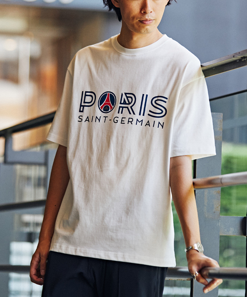 EDIFICE(エディフィス)の「【Paris Saint-Germain】トリコロール インライン プリントTシャツ(Tシャツ/カットソー・メンズ・ホワイト/ネイビー・X-LARGE/SMALL/LARGE/MEDIUM)」の1枚目の写真