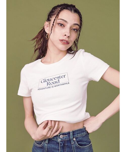 EVRIS（エヴリス）の「Gloucester Road タイトショートトップス（Tシャツ/カットソー・レディース・ブラック/ホワイト/ネイビー・FREE）」の2枚目の写真