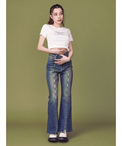 EVRIS（エヴリス）の「Gloucester Road タイトショートトップス（Tシャツ/カットソー・レディース・ブラック/ホワイト/ネイビー・FREE）」の6枚目の写真