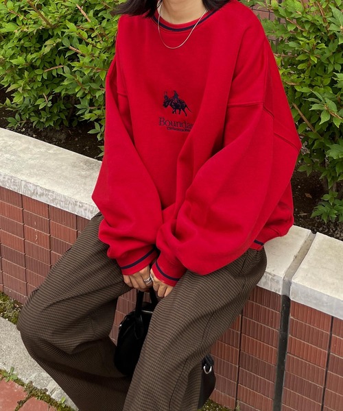 Chillfar（チルファー）の「ライン入り刺繍スウェット（スウェット・レディース・グリーン/レッド/オートミール/ネイビー/ベージュ/チャコール/杢グレー・FREE）」の19枚目の写真