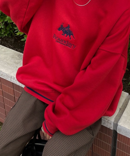 Chillfar（チルファー）の「ライン入り刺繍スウェット（スウェット・レディース・グリーン/レッド/オートミール/ネイビー/ベージュ/チャコール/杢グレー・FREE）」の17枚目の写真