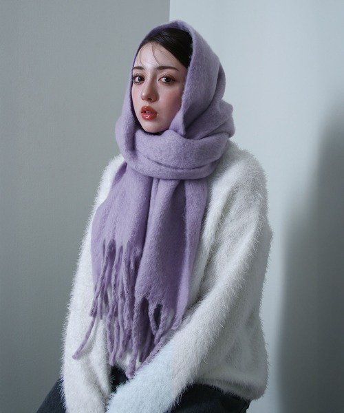 NILWAY（ニルウェイ）の「ブークレボリュームフリンジマフラー/無地チェック（マフラー・メンズ・ダークグリーン/グリーン系/ホワイト/ブラック/パープル/ベージュ・FREE）」の6枚目の写真