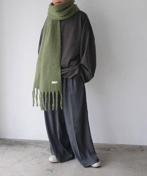 NILWAY（ニルウェイ）の「ブークレボリュームフリンジマフラー/無地チェック（マフラー・メンズ・ダークグリーン/グリーン系/ホワイト/ブラック/パープル/ベージュ・FREE）」の9枚目の写真
