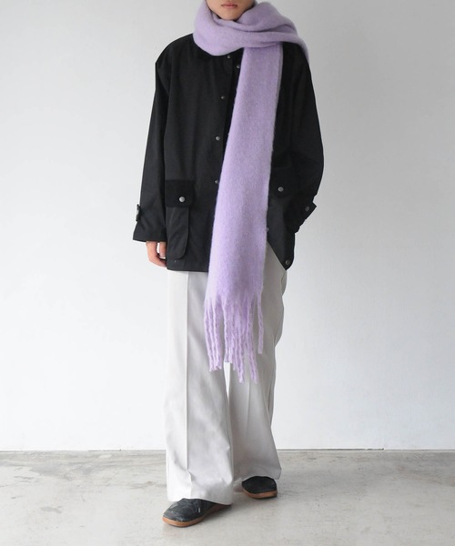 NILWAY（ニルウェイ）の「ブークレボリュームフリンジマフラー/無地チェック（マフラー・メンズ・ダークグリーン/グリーン系/ホワイト/ブラック/パープル/ベージュ・FREE）」の17枚目の写真