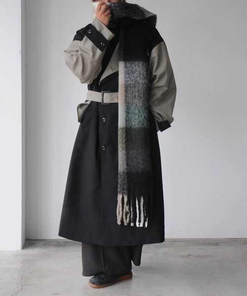 NILWAY（ニルウェイ）の「ブークレボリュームフリンジマフラー/無地チェック（マフラー・メンズ・ダークグリーン/グリーン系/ホワイト/ブラック/パープル/ベージュ・FREE）」の13枚目の写真