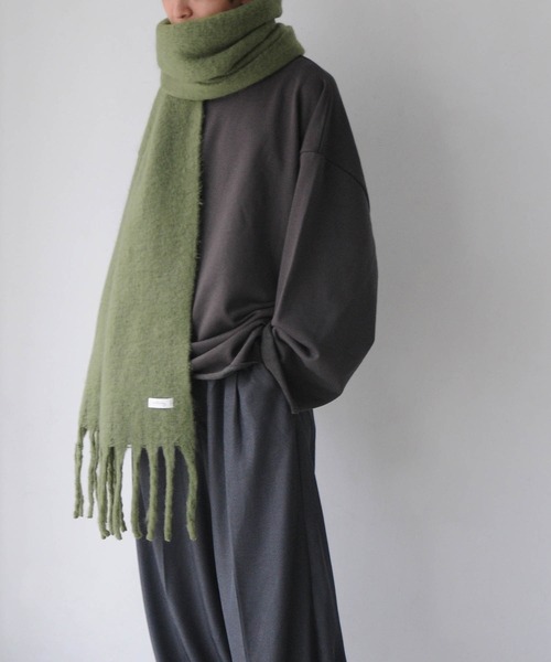 NILWAY（ニルウェイ）の「ブークレボリュームフリンジマフラー/無地チェック（マフラー・メンズ・ダークグリーン/グリーン系/ホワイト/ブラック/パープル/ベージュ・FREE）」の12枚目の写真