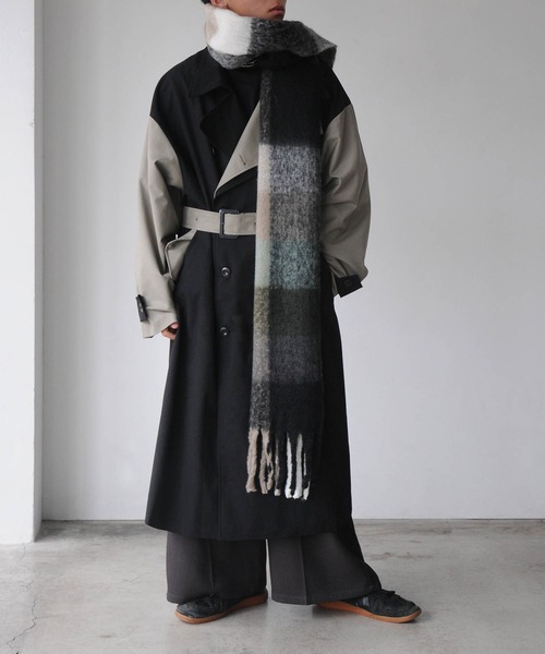 NILWAY（ニルウェイ）の「ブークレボリュームフリンジマフラー/無地チェック（マフラー・メンズ・ダークグリーン/グリーン系/ホワイト/ブラック/パープル/ベージュ・FREE）」の15枚目の写真