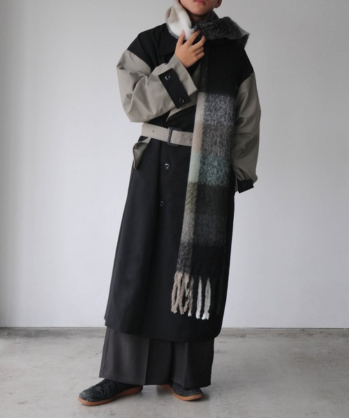 NILWAY（ニルウェイ）の「ブークレボリュームフリンジマフラー/無地チェック（マフラー・メンズ・ダークグリーン/グリーン系/ホワイト/ブラック/パープル/ベージュ・FREE）」の16枚目の写真