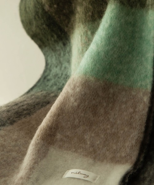 NILWAY（ニルウェイ）の「ブークレボリュームフリンジマフラー/無地チェック（マフラー・メンズ・ダークグリーン/グリーン系/ホワイト/ブラック/パープル/ベージュ・FREE）」の19枚目の写真