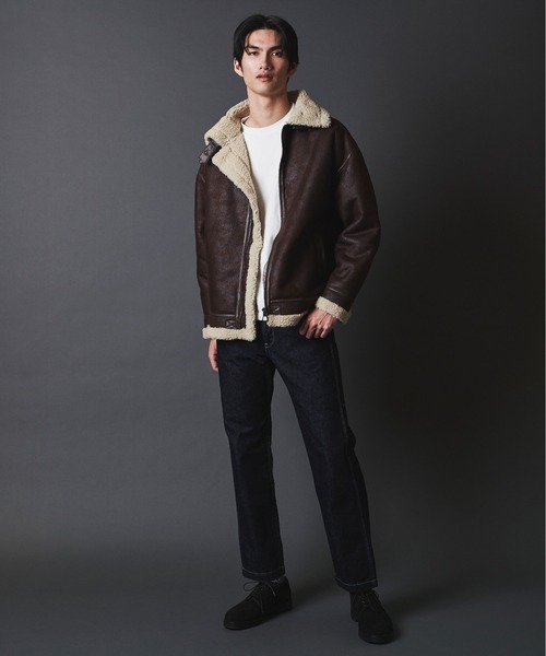 THE TWENTYSEVEN(ザ トゥエンティーセブン)の「THE TWENTYSEVEN:FAKE MOUTON B-3 BLOUSON フェイクムートン B-3ブルゾン(ムートンコート・メンズ・ブラウン/ブラック・M/L)」の5枚目の写真