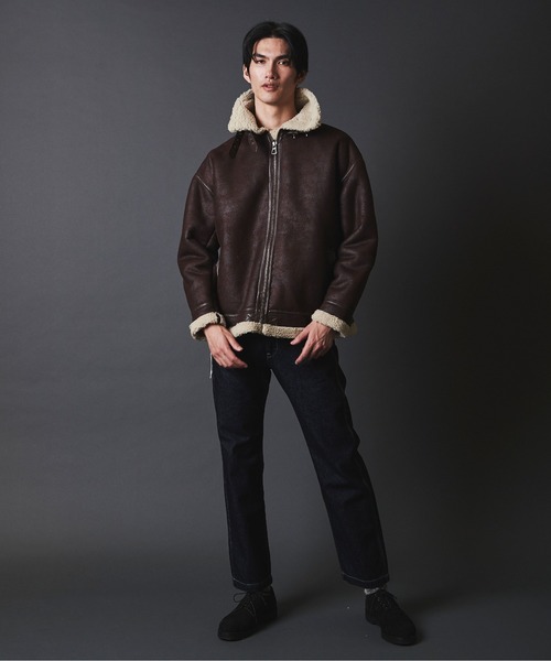 THE TWENTYSEVEN(ザ トゥエンティーセブン)の「THE TWENTYSEVEN:FAKE MOUTON B-3 BLOUSON フェイクムートン B-3ブルゾン(ムートンコート・メンズ・ブラウン/ブラック・M/L)」の3枚目の写真