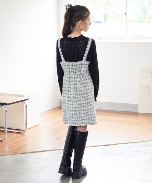 Amourire girl（アムリールガール）の「ツイードデザイン レーストップスドッキングワンピース(130cm～150cm)（ワンピース・キッズ・オレンジ/ブラック・140cm/150cm/130cm/160cm）」の9枚目の写真