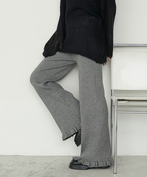 forksy.(フォルクシー)の「【forksy.】<エブリデイシリーズ>リブニットフリルパンツ(その他パンツ・レディース・ブラック/ブラック系/アイボリー/パープル/シルバー/ダークブルー/グレー/ブラウン系/オートミール/チャコールグレー・FREE/L/M)」の4枚目の写真