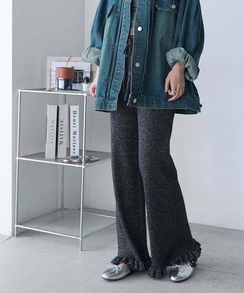 SANSELF リブニットパンツ SANSeLF（サンセルフ）の「Se ヴィンテージライク サテンフリル