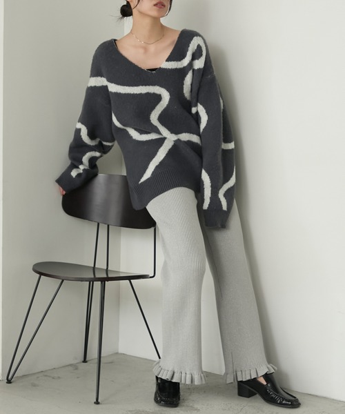 forksy.】エブリデイリブニットフリルパンツ forksy.│MONO-MART