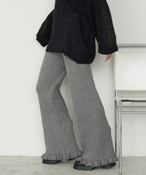 リブ編み　イエローフリルパンツ forksy.】エブリデイリブニットフリルパンツ forksy.│MONO-MART